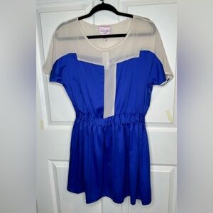 Romeo & Juliet Couture Royal Blue & Ivory Color-Block Knee Length Dress. Size M.